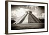 ¡Viva Mexico! B&W Collection - El Castillo Pyramid in Chichen Itza-Philippe Hugonnard-Framed Photographic Print