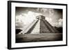 ¡Viva Mexico! B&W Collection - El Castillo Pyramid in Chichen Itza-Philippe Hugonnard-Framed Photographic Print