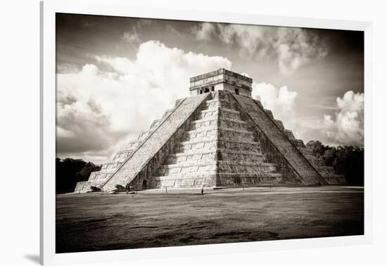 ¡Viva Mexico! B&W Collection - El Castillo Pyramid in Chichen Itza-Philippe Hugonnard-Framed Photographic Print