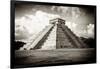 ¡Viva Mexico! B&W Collection - El Castillo Pyramid in Chichen Itza-Philippe Hugonnard-Framed Photographic Print