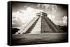 ¡Viva Mexico! B&W Collection - El Castillo Pyramid in Chichen Itza-Philippe Hugonnard-Framed Stretched Canvas