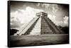 ¡Viva Mexico! B&W Collection - El Castillo Pyramid in Chichen Itza-Philippe Hugonnard-Framed Stretched Canvas