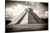 ¡Viva Mexico! B&W Collection - El Castillo Pyramid in Chichen Itza-Philippe Hugonnard-Stretched Canvas