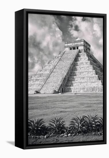 ¡Viva Mexico! B&W Collection - El Castillo Pyramid IX - Chichen Itza-Philippe Hugonnard-Framed Stretched Canvas