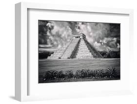 ¡Viva Mexico! B&W Collection - El Castillo Pyramid VI - Chichen Itza-Philippe Hugonnard-Framed Photographic Print