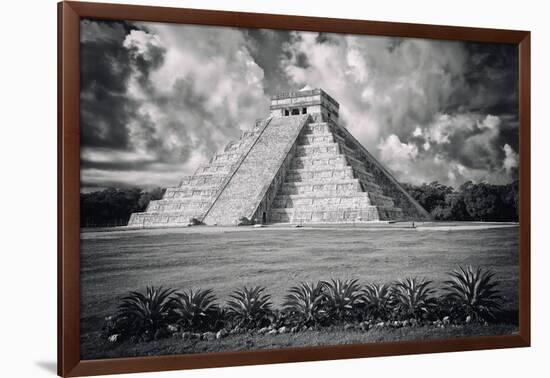 ¡Viva Mexico! B&W Collection - El Castillo Pyramid VI - Chichen Itza-Philippe Hugonnard-Framed Photographic Print