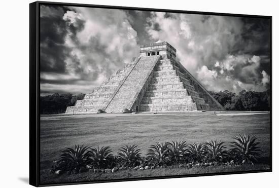 ¡Viva Mexico! B&W Collection - El Castillo Pyramid VI - Chichen Itza-Philippe Hugonnard-Framed Stretched Canvas