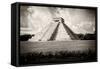 ¡Viva Mexico! B&W Collection - El Castillo Pyramid VII - Chichen Itza-Philippe Hugonnard-Framed Stretched Canvas