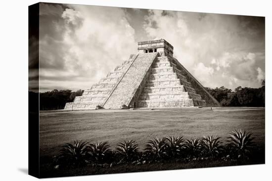 ¡Viva Mexico! B&W Collection - El Castillo Pyramid VII - Chichen Itza-Philippe Hugonnard-Stretched Canvas