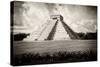 ¡Viva Mexico! B&W Collection - El Castillo Pyramid VII - Chichen Itza-Philippe Hugonnard-Stretched Canvas