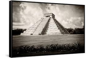 ¡Viva Mexico! B&W Collection - El Castillo Pyramid VII - Chichen Itza-Philippe Hugonnard-Framed Stretched Canvas