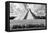 ¡Viva Mexico! B&W Collection - El Castillo Pyramid VIII - Chichen Itza-Philippe Hugonnard-Framed Stretched Canvas