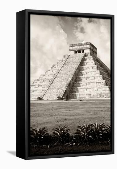 ¡Viva Mexico! B&W Collection - El Castillo Pyramid X - Chichen Itza-Philippe Hugonnard-Framed Stretched Canvas