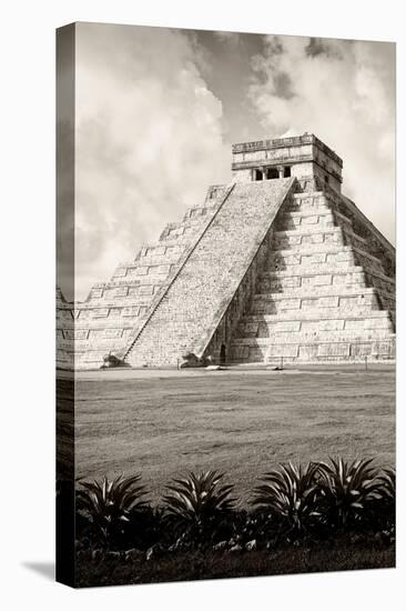 ¡Viva Mexico! B&W Collection - El Castillo Pyramid X - Chichen Itza-Philippe Hugonnard-Stretched Canvas