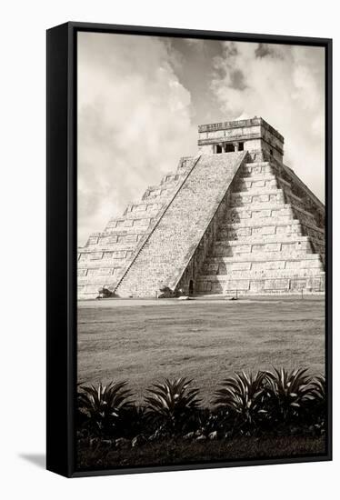 ¡Viva Mexico! B&W Collection - El Castillo Pyramid X - Chichen Itza-Philippe Hugonnard-Framed Stretched Canvas