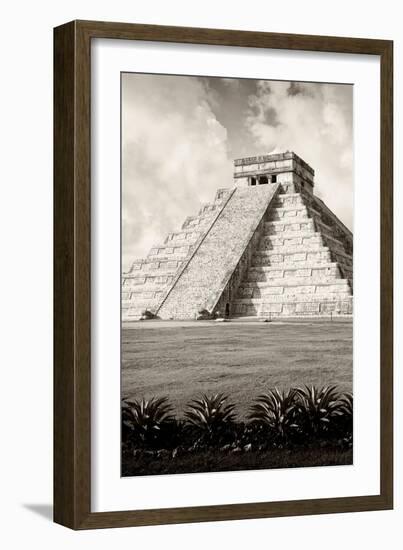 ¡Viva Mexico! B&W Collection - El Castillo Pyramid X - Chichen Itza-Philippe Hugonnard-Framed Photographic Print