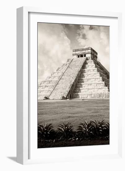 ¡Viva Mexico! B&W Collection - El Castillo Pyramid X - Chichen Itza-Philippe Hugonnard-Framed Photographic Print