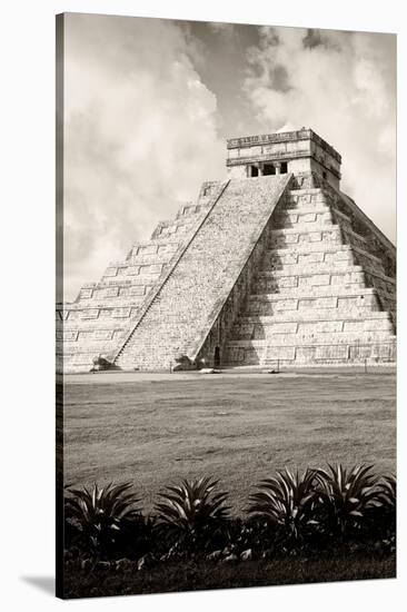 ¡Viva Mexico! B&W Collection - El Castillo Pyramid X - Chichen Itza-Philippe Hugonnard-Stretched Canvas