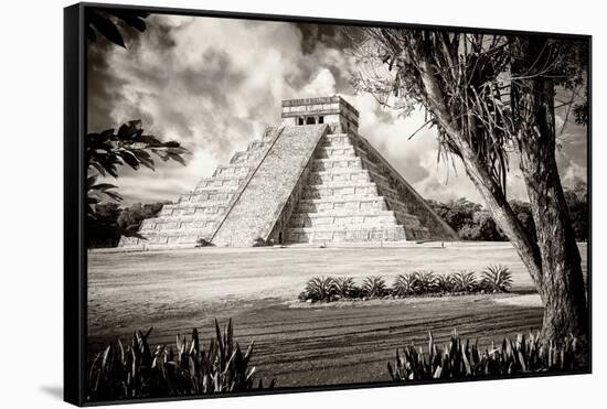 ¡Viva Mexico! B&W Collection - El Castillo Pyramid XII - Chichen Itza-Philippe Hugonnard-Framed Stretched Canvas