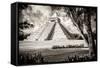 ¡Viva Mexico! B&W Collection - El Castillo Pyramid XII - Chichen Itza-Philippe Hugonnard-Framed Stretched Canvas