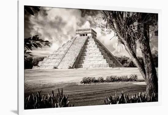 ¡Viva Mexico! B&W Collection - El Castillo Pyramid XII - Chichen Itza-Philippe Hugonnard-Framed Photographic Print