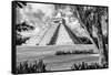 ¡Viva Mexico! B&W Collection - El Castillo Pyramid XIII - Chichen Itza-Philippe Hugonnard-Framed Stretched Canvas