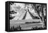 ¡Viva Mexico! B&W Collection - El Castillo Pyramid XIII - Chichen Itza-Philippe Hugonnard-Framed Stretched Canvas