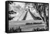 ¡Viva Mexico! B&W Collection - El Castillo Pyramid XIII - Chichen Itza-Philippe Hugonnard-Framed Stretched Canvas