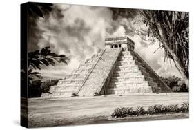 ¡Viva Mexico! B&W Collection - El Castillo Pyramid XIV - Chichen Itza-Philippe Hugonnard-Stretched Canvas