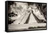 ¡Viva Mexico! B&W Collection - El Castillo Pyramid XIV - Chichen Itza-Philippe Hugonnard-Framed Stretched Canvas