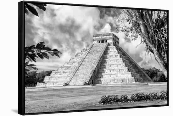 ¡Viva Mexico! B&W Collection - El Castillo Pyramid XV - Chichen Itza-Philippe Hugonnard-Framed Stretched Canvas