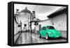 ¡Viva Mexico! B&W Collection - Green VW Beetle Car in San Cristobal de Las Casas-Philippe Hugonnard-Framed Stretched Canvas