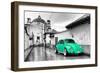 ¡Viva Mexico! B&W Collection - Green VW Beetle Car in San Cristobal de Las Casas-Philippe Hugonnard-Framed Photographic Print