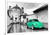 ¡Viva Mexico! B&W Collection - Green VW Beetle Car in San Cristobal de Las Casas-Philippe Hugonnard-Framed Photographic Print