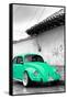 ¡Viva Mexico! B&W Collection - Green VW Beetle in San Cristobal de Las Casas-Philippe Hugonnard-Framed Stretched Canvas