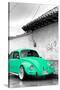 ¡Viva Mexico! B&W Collection - Green VW Beetle in San Cristobal de Las Casas-Philippe Hugonnard-Stretched Canvas