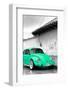 ¡Viva Mexico! B&W Collection - Green VW Beetle in San Cristobal de Las Casas-Philippe Hugonnard-Framed Photographic Print