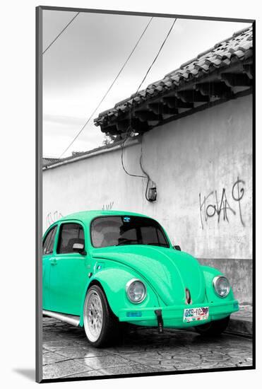 ¡Viva Mexico! B&W Collection - Green VW Beetle in San Cristobal de Las Casas-Philippe Hugonnard-Mounted Photographic Print