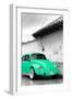 ¡Viva Mexico! B&W Collection - Green VW Beetle in San Cristobal de Las Casas-Philippe Hugonnard-Framed Photographic Print