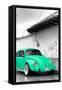 ¡Viva Mexico! B&W Collection - Green VW Beetle in San Cristobal de Las Casas-Philippe Hugonnard-Framed Stretched Canvas