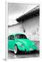 ¡Viva Mexico! B&W Collection - Green VW Beetle in San Cristobal de Las Casas-Philippe Hugonnard-Framed Photographic Print