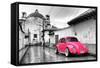 ?Viva Mexico! B&W Collection - Hot Pink VW Beetle Car in San Cristobal de Las Casas-Philippe Hugonnard-Framed Stretched Canvas