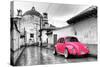 ?Viva Mexico! B&W Collection - Hot Pink VW Beetle Car in San Cristobal de Las Casas-Philippe Hugonnard-Stretched Canvas