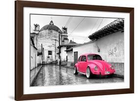 ?Viva Mexico! B&W Collection - Hot Pink VW Beetle Car in San Cristobal de Las Casas-Philippe Hugonnard-Framed Photographic Print