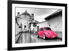 ?Viva Mexico! B&W Collection - Hot Pink VW Beetle Car in San Cristobal de Las Casas-Philippe Hugonnard-Framed Photographic Print