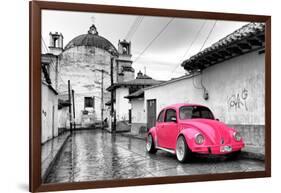 ?Viva Mexico! B&W Collection - Hot Pink VW Beetle Car in San Cristobal de Las Casas-Philippe Hugonnard-Framed Photographic Print