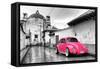 ?Viva Mexico! B&W Collection - Hot Pink VW Beetle Car in San Cristobal de Las Casas-Philippe Hugonnard-Framed Stretched Canvas