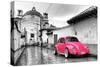 ?Viva Mexico! B&W Collection - Hot Pink VW Beetle Car in San Cristobal de Las Casas-Philippe Hugonnard-Stretched Canvas