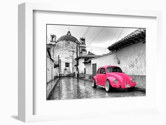 ?Viva Mexico! B&W Collection - Hot Pink VW Beetle Car in San Cristobal de Las Casas-Philippe Hugonnard-Framed Photographic Print