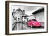 ?Viva Mexico! B&W Collection - Hot Pink VW Beetle Car in San Cristobal de Las Casas-Philippe Hugonnard-Framed Photographic Print